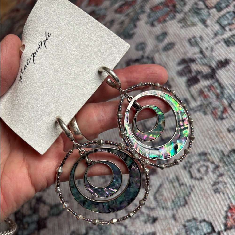 Free People Iridescent Abalone Hoop Drop Earrings **no original back**